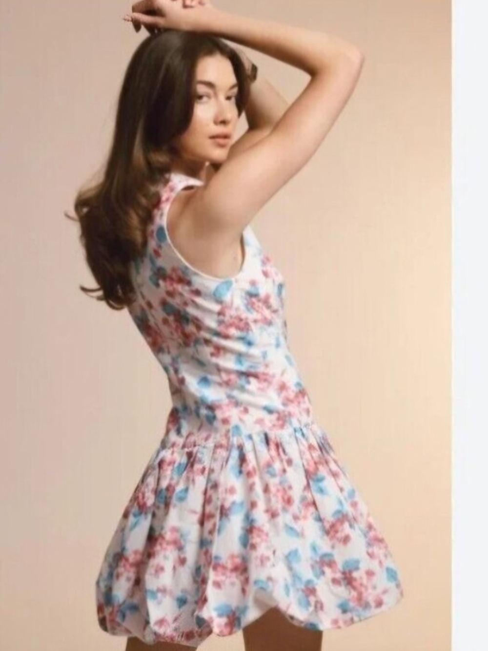 Shoshanna White Floral Sleeveless Fit-and-Flare Dress with Pink and Blue Accents